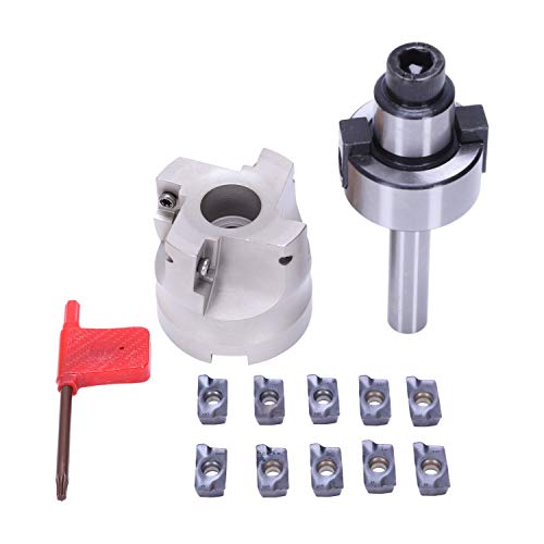Ahvqevn C12 FMB22 + 400R Fresa para espianatura frontal de ángulo recto 50 mm + 10 piezas en metal duro APMT1604 con llave para herramientas de fresado