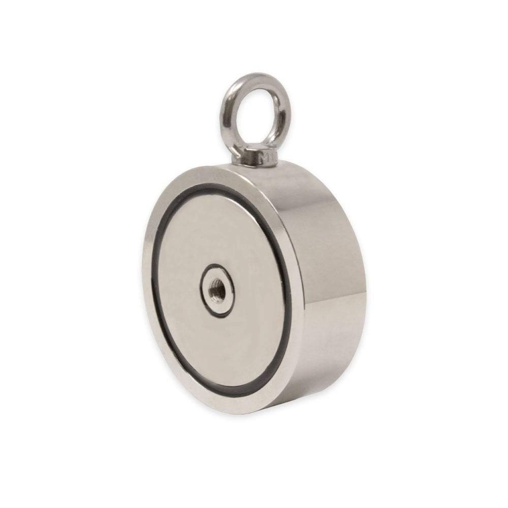 N42 Pot Neodimio Pot Magnet Con 1X M12 E 1X M10 Eyebolt Per Pesca A Magnete, Recupero E Caccia Al Tesoro - 116mm Dia x 32mm - 400kg