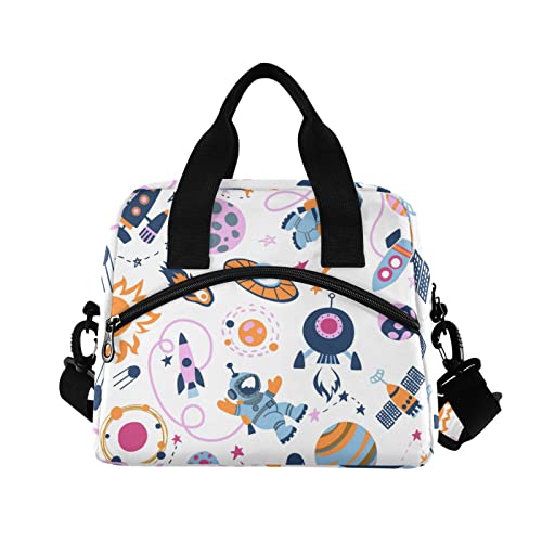 Cbbyy Space Rocket Planets Star Astronaut Lunch Bags For Women Men, Reusable Insulated Lunch Box, Adjustable Shoulder Straps Tote Lunch Bag For Work Picnic School #TOP1