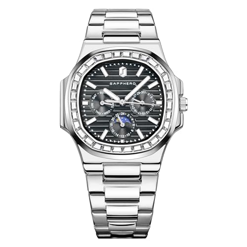 Image of Sapphero Watches for Men Waterproof Luminous Watches with Date Dial Chronograph Analog Quartz Movement Steel Stainless Business Wrist Watches Mens Gifts
