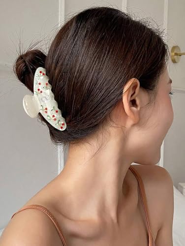 Image of LILIE&WHITE Christmas Gift Acrylic Cherry Letter Hair Clips For Women With RhinestonesInitial Hair Claws For Thick Hairs Trendy Monogram Large Clips Fashion Big Claw Clip Jewelry Gift Alphabet S