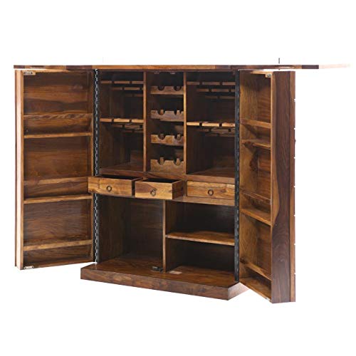 Image of Sheesham Handmade Modern Style Wooden Bar Cabinet Without Chair