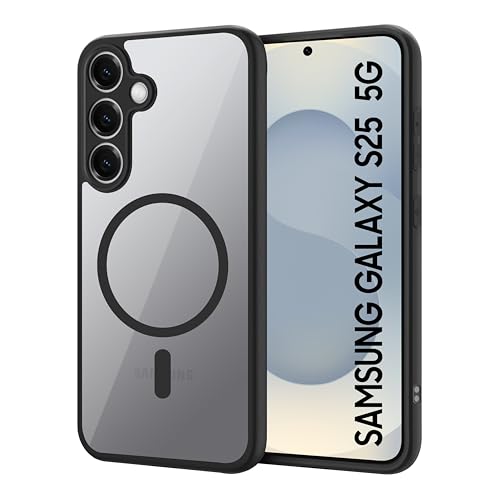 Image of CEDO Backcover for Samsung Galaxy S25 (5G) | Compatible with Magsafe Wireless Charging | Camera Protection Shockproof Case | Magnetic Ring Lock Transparent Acrylic Clear Backcase (Black)