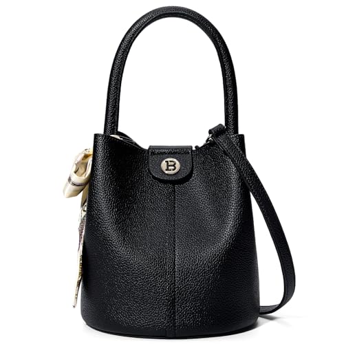 BOSTANTEN Bolsa de Ombro Pequena Feminina, Mini Bucket Bag em Couro PU Vegano, Bolsa Tiracolo Moderna com Alça Removível e Lenço, para Trabalho, Casual e Festa