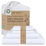 Threadmill Organic Cotton White Bed Sheet Set - Soft & Natural - Cotton Bed Sheets - Cool Cotton Sheets - Includes Flat Sheet, Fitted Sheet, & Pillowcases - Queen/White