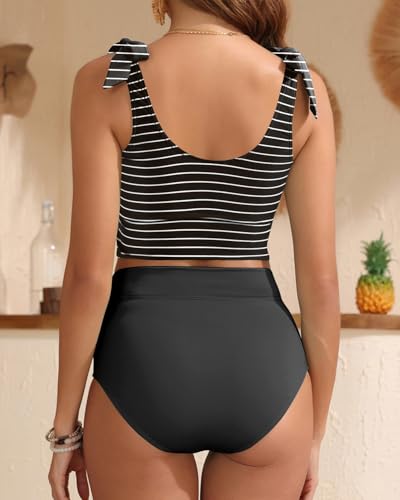 Image of Yonique Two Piece High Waisted Swimsuits - Women Tummy Control Bikini Modest Bathing Suit 2PC 2025