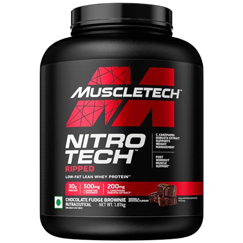 Image of MuscleTech Nitrotech Ripped,1.81 Kg (4Lbs),Chocolate Fudge Brownie,Low Fat Lean Whey Protein,+ Weight Management,30 G From Whey Protein,500 G (L-Carnitine & L-Tartrate),200 Mg C,43 Servings
