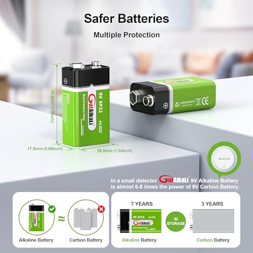 GutAlkaLi Batterien 9V Blockbatterie, 10 Stück, Longlife Power für Rauchmelder, Brand- & Feuermelder, Mikrofon 6lr61 6F22 PP3 MN1604 5