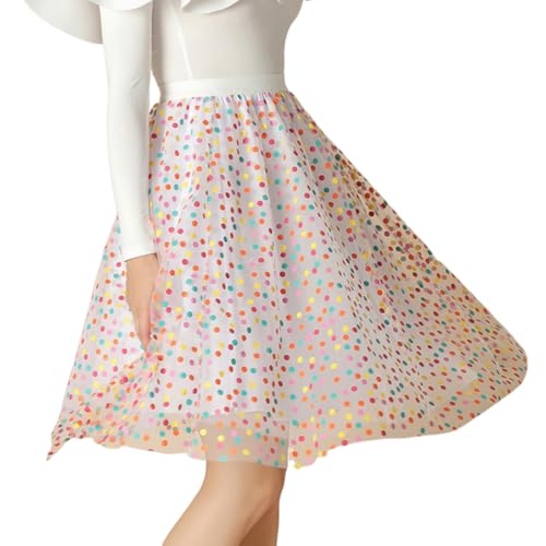 ORANDESIGNE Damen Tüll Röcke Tütü Röcke A-Linie Midi Rock Bunte Punkte Farbverlauf Tutu Rock Mit Elastische Hohe Taille Petticoat Unterrock Party...