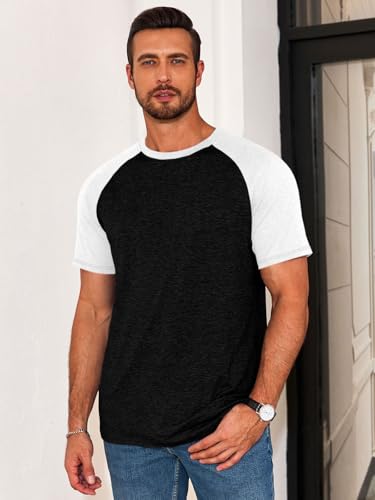 Image of Runcati Mens Casual Slim Fit T Shirts Raglan Short Sleeve Crewneck Baseball Tees Color Block Workout Fashion Shirt