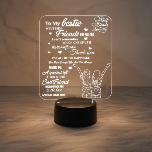 Image of to My Bestie Gifts 3D Illusion Lamp I Love You Friends Night Light for Best Friend Sister Boys & Girls BFF Birthday Gift | Warm White Light & USB Powered