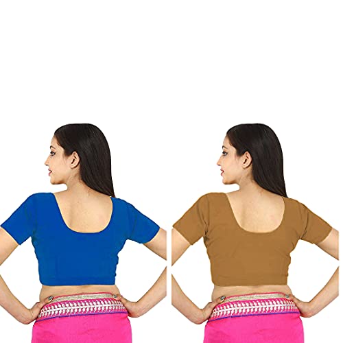 Image of Namita Women's Rubia Cotton Half Sleeve Blouse Combo (U-COT-COM-2-NAVYBLUE-METEOR-40 Navy Blue, Meteor 40)