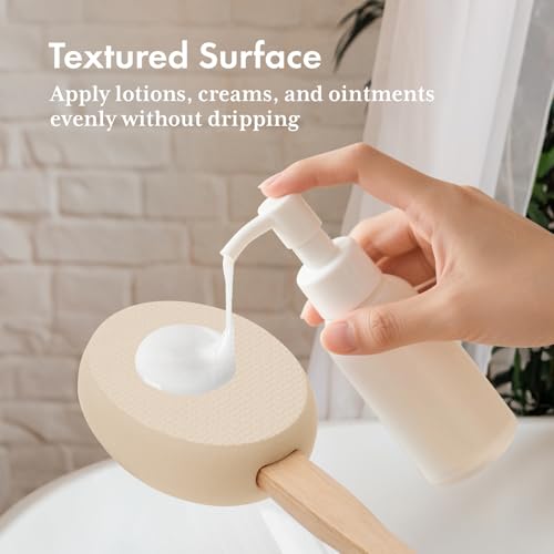Image of AmazerBath Lotion Applicator for Back, Feet, 4 Replacement Pads with 17 inch Curved Handle, Back Sunscreen Applicator for Kids, Elderly, Women, Apply Skin Cream Medicine Moisturizer Tanner, Ivory White