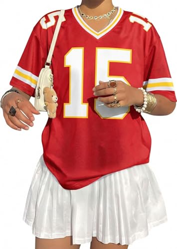 Oversized Jersey Shirts for Women Y2K Number Graphic Shirts Casual V Neck Streetwear Jerseys top