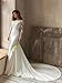 zcbang Mermaid Wedding Dresses for Bride Long Sleeve White Boho Beach Satin Boat Neck Elegant Bridal Gown with Train US4