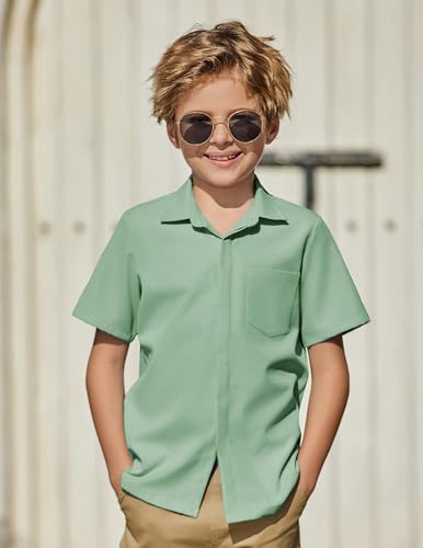 Image of Arshiner Boys Short Sleeve Dress Shirts Solid Button Down Shirts
