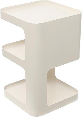 Miniatura 9 de Mesa auxiliar moderna de metal, mesa auxiliar pequeña de acero al carbono de 3 niveles, para sala de estar, dormitorio, no requiere montaje (blanco)
