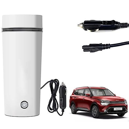 Image of Oshotto 12V Portable Electric Water Bottle for Hot Water Tea Coffee Kettle Mug Multipurpose Food Grade Fast Boil Auto Shut-off For Travel Camping, Road Trip Compatible with Kia Carens (350ml) - White