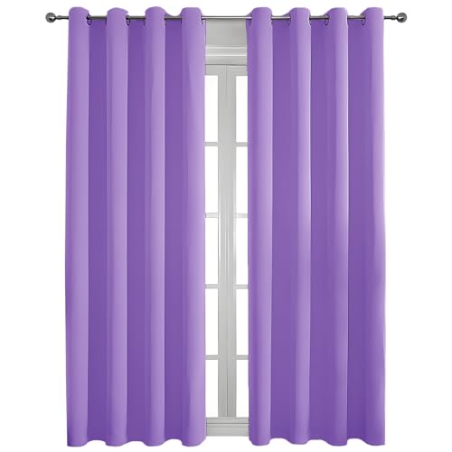 Flei Rideau à Oeillets, Thermique Isolant Anti Froid Décoratif Fenêtre pour Rideaux pour Salon et Chambre-100x140cm-Violet-(L x H) Lot de 1