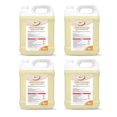 FILO Sodium Hypochlorite 20L (4x 5l) - High Strength (14-15%) Brick, Driveway & Patio Cleaner | Stain Removal | Algae Control | Bleaching Agent | Odour Removal | Black Spot Removal FILO Sodium Hypochlorite 20L (4x 5l) - High Strength (14-15%) Brick, Driveway & Patio Cleaner | Stain Removal | Algae Control | Bleaching Agent | Odour Removal | Black Spot Removal