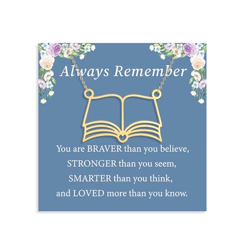 18k Gold Plated Book Necklace, Openable Multi Layer Bookworm Necklaces Bookish Gifts for Book Lovers