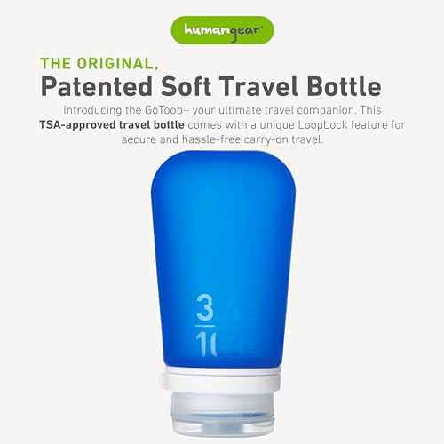 Image of humangear GoToob+ (Large) | Refillable Silicone Travel Bottle | Locking Lid | Food-Safe Material | Dark Blue, Large (3.4 fl.oz.; 100ml)