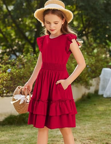Vestido de algodón A-Line para niñas con mangas voladoras de 5 a 13 años 2