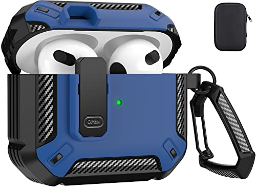 Maxjoy For Airpods 3 Case Cover 2021, Airpods 3 Protective Case With Lock Gen 3 Military Hard Shell Rugged Shockproof Cover With Keychain Compatible With Apple Airpods 3Rd Generation 2021, Blue #TOP25