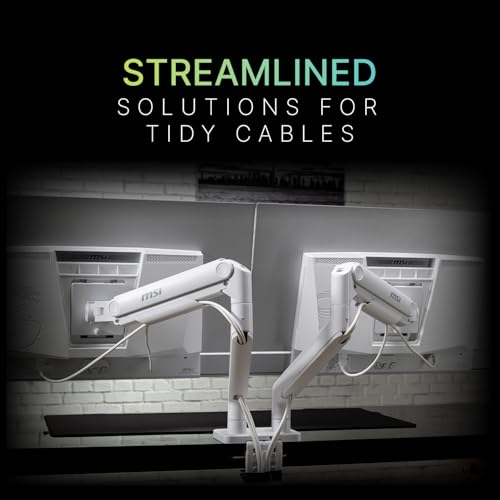 Image of MSI MAG MT201DW - Premium Heavy Duty Dual Monitor Stand Arms, 17-45 inch Support, VESA Compatible, Adjustable Spring Assisted Mount, 44 lbs per Screen, Clamp & Grommet, Quick Release Plate - White