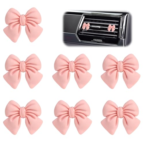Image of 7 Pcs Pink Cute Bow Stuff Car Vent Clips, Bow Girly Women Car Accessories Decor (Not Contain Air Freshener)