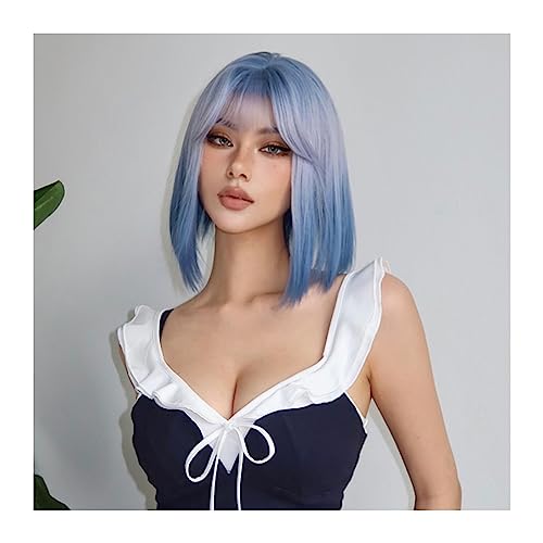 Perruque aspect naturel bleu 14 pouces pour changer de look sans abîmer