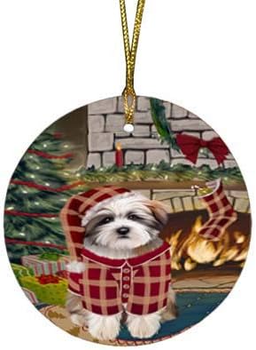 Have a Holly Jolly Tibetan Terrier Dog Round Flat Ornament - Pet Decorative Hanging Ornaments for Christmas X-mas Tree Decorations - 2.75" Round Ceramic Christmas Ornament POR1322