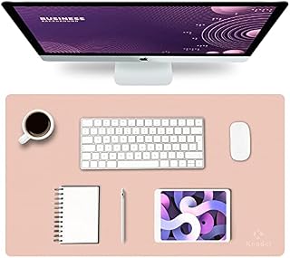 Knodel Desk Pad, Office Desk Mat, 35cm x 60cm PU Leather Desk Blotter, Laptop Desk Mat, Waterproof Desk Writing Pad for Office and Home, Dual-Sided (Pink)