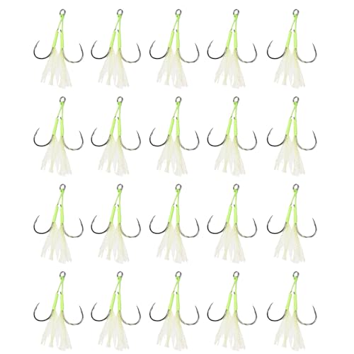 Hameçons double jigging lent en eau salée pour pêche au gros - Lot de 20 pièces