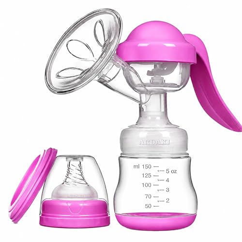 Image of ARDAKI Breast Pump for Feeding Mothers, 3 Level Suction Adjustment, Flexible Silicone Massage Cushion & Ergonomic Handle for Easy & Painless Breast Milk Expression, Manual Breast Pump, BPA Free (PINK)