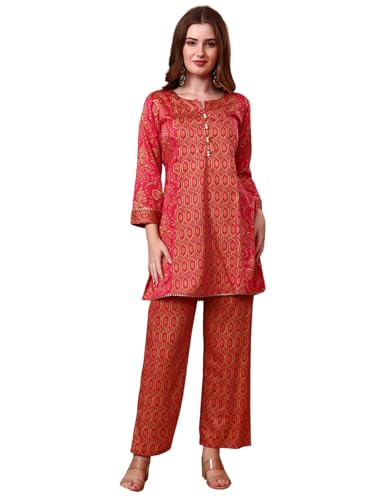 Image of Tissu Women's Plus Size Pure Cotton Grey Floral Tunic with Palazzo Co-ords