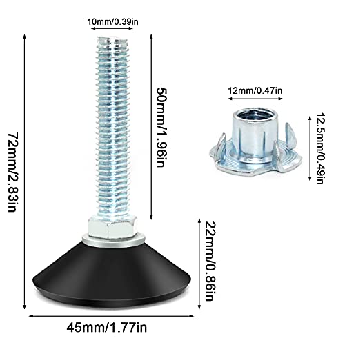 ZHANChen Furniture leveling Feet Adjustable Table Foot Screw in Feet M10x 50mm with Drive Nut for Furniture Appliances and Small Equipment 8pcs Leveling Feet + 8pcs Drive Nuts - Image 2