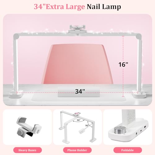 Image of iVict Nail Desk Lamp, 34 inch Nails Tech Light with Phone Stand, 0-100% Adjustable Brightness, 3000K-6000K Color Temperature Led Desk lamp for Nail, Tattoos, Eyebrows, Beauty(Diamond, Large)