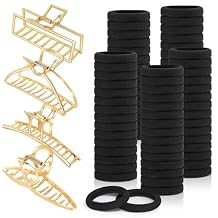 4 Pack Large Gold Hair Claw Clips for Women Thick Hair & 100PCS Black Hair Ties for Women Girls