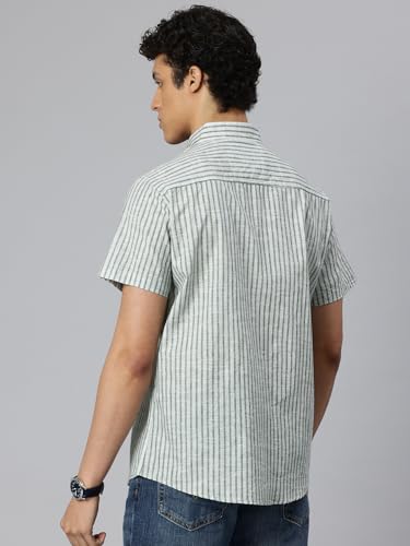 Image of Majestic Man Men's Pure Cotton Striped Half Sleeve Slim Fit Casual Shirt for Men