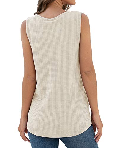 Iwollence Womens Waffle Knit Tunic Casual Blouse Sleeveless Cute Twist Knot Tank Tops Oatmeal Large #TOP1