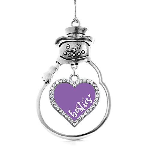 Inspired Silver - Besties - Purple Charm Ornament - Silver Open Heart Charm Snowman Ornament with Cubic Zirconia Jewelry