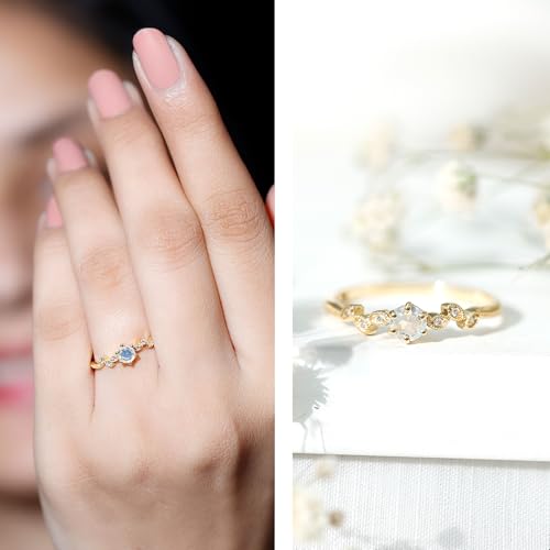 Natural Moonstone Promise Ring with Diamond, Certified Moonstone Flower Ring For Women, AAA Quality, Ready For Gift2