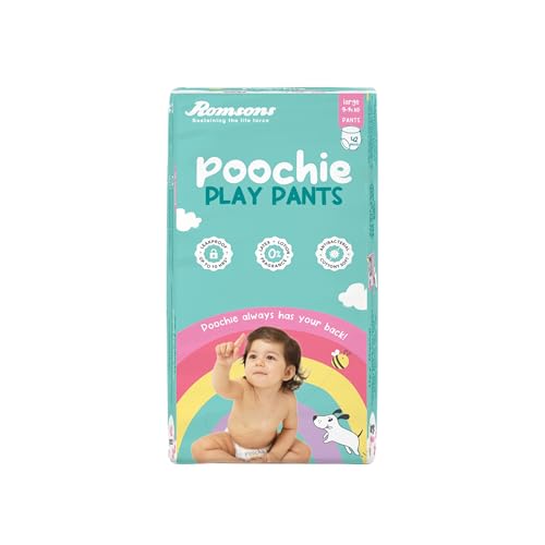 Image of Romsons Poochie Play Pants Baby Diapers - L (42 Pieces) | Suitable for 9-11 KG | 360 Comfort Fit and Leakproof Upto 10 Hrs.