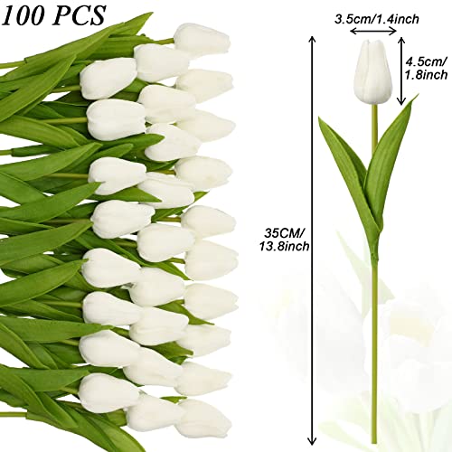 100 Pcs Artificial Tulip Real Touch Flowers False Pu Tulips Faux Latex Bouquet Flower Centerpieces Arrangement Wedding Bridal Bouquet For Christmas Holiday Garden Home Decorations Party (Milk White) #TOP1