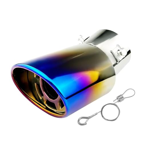 srasakan 車用 マフラーカッター 下向き式 マフラーチップ 口径2.5インチ 落下防止ワイヤー付き エキゾーストチップ 斜めカット ステンレス製 排気管 マフラー パイプ テールパイプ 外装 パーツ カスタム 大型車 軽自動車 取付直径38-53mmに対応 ブルー