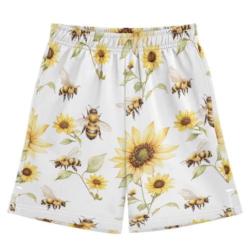 Athletic Shorts for Boys with Pockets Light Weight Running Short Pants S Cartoon Cute Bees Sunflowers
