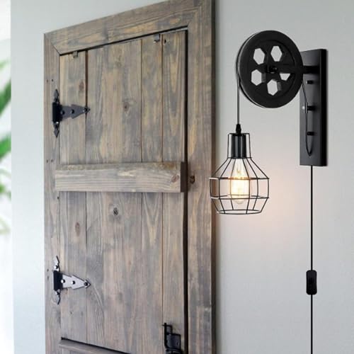 Apliques de pared vintage con interruptor luz de pared interior industrial negra E27