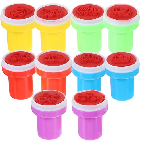 Abaodam Lot de 10 Tampons Auto-Encreurs en Plastique de Camions de Chantier Multicolores Tampon pour Garçon et Filles pour Fêtes Récompenses Scolaires et...
