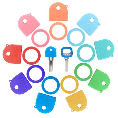 OEEYYT 18 Pcs Key Covers Caps，Elastic Key Caps Covers Tags, Round and Square Key Covers,for Easy Identifying House Door Keys